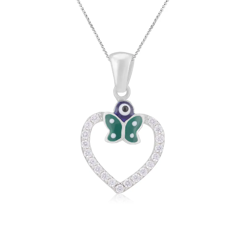 Lush Green Enamel Wings 925 Shimmering Heart Pendants
