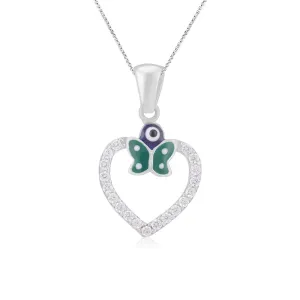 Lush Green Enamel Wings 925 Shimmering Heart Pendants