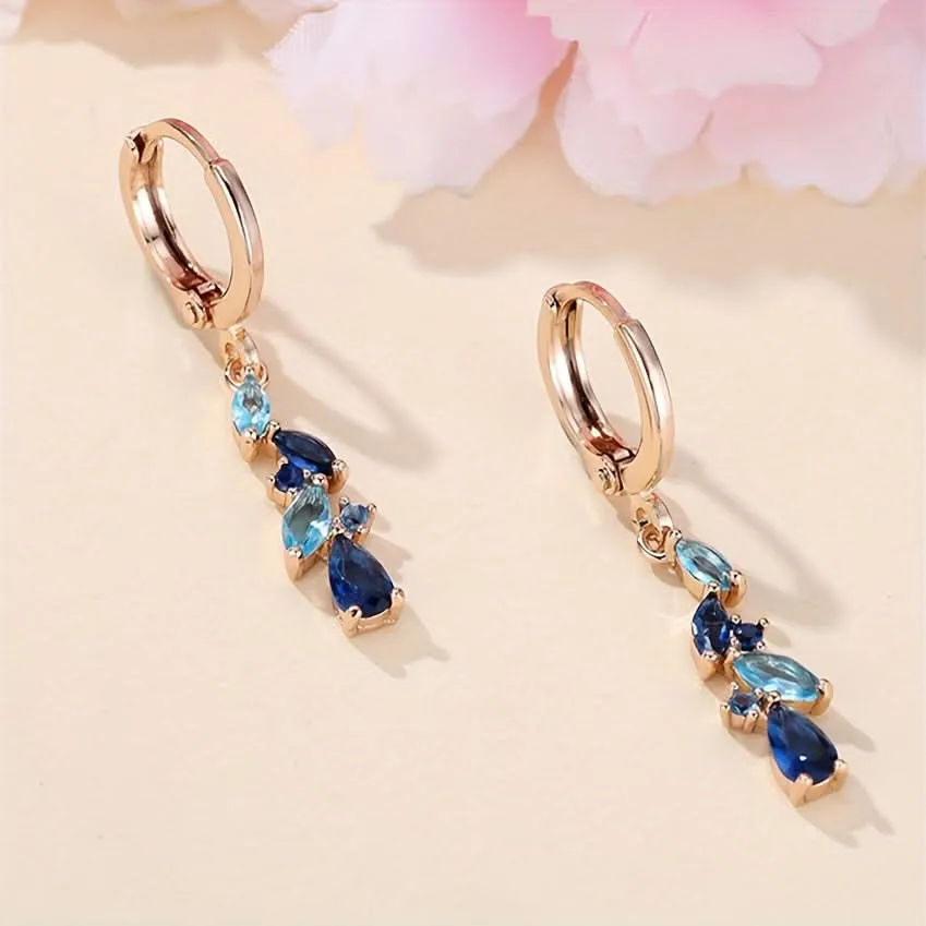 Luxury Blue Zircon Leaf Pendant Earrings