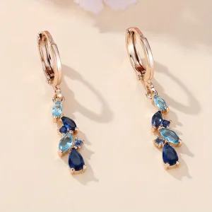 Luxury Blue Zircon Leaf Pendant Earrings