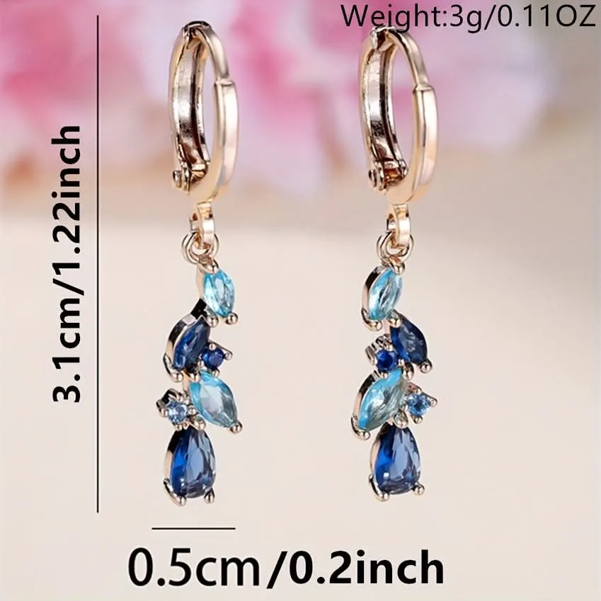 Luxury Blue Zircon Leaf Pendant Earrings