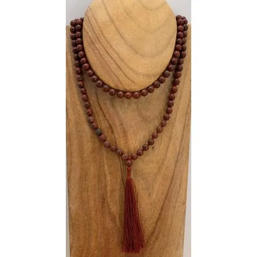 Mala Bead Necklaces, Natural Stone Long Beaded Necklaces