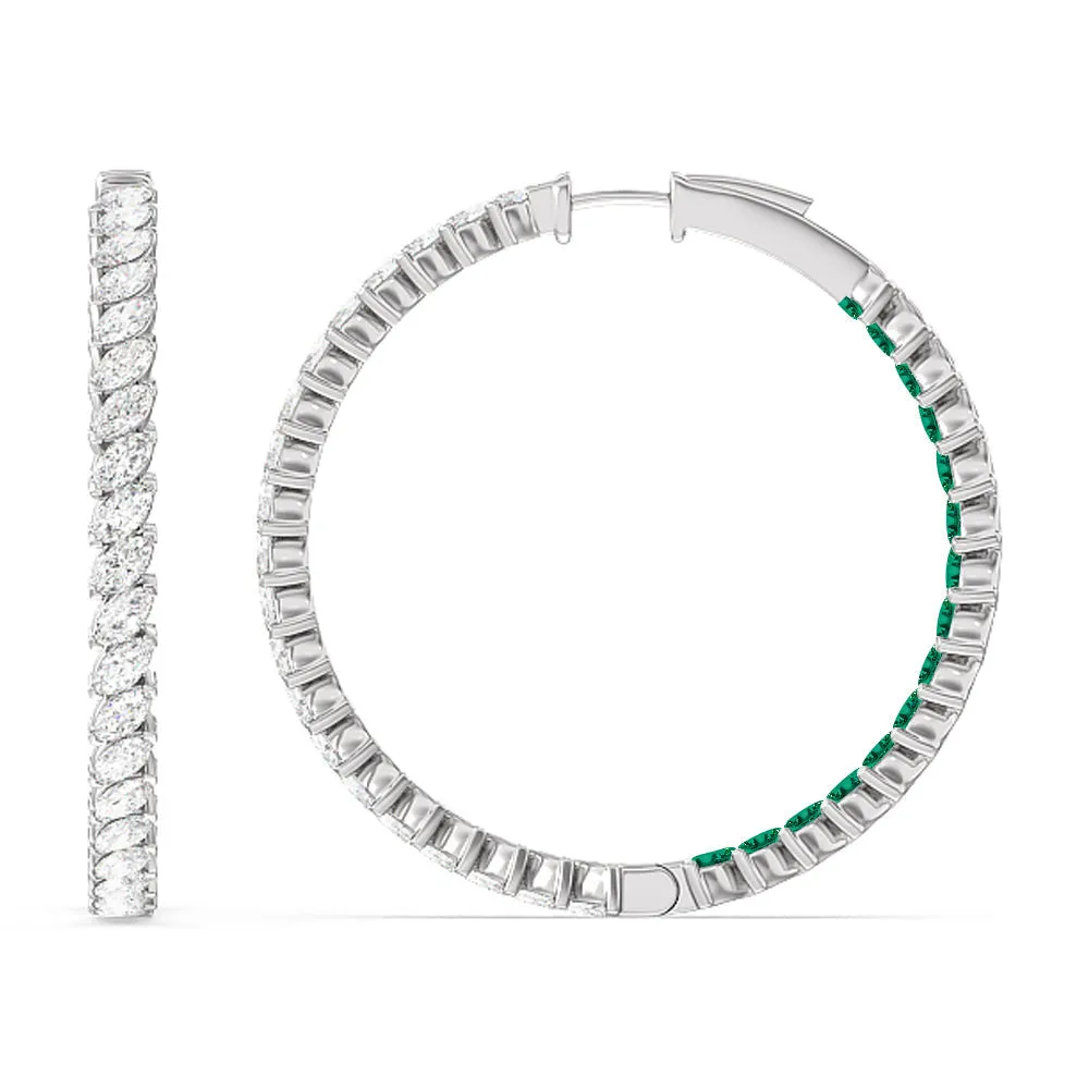 Marquise Diamond And Created Emerald Inside-Out Large Hoop Earrings