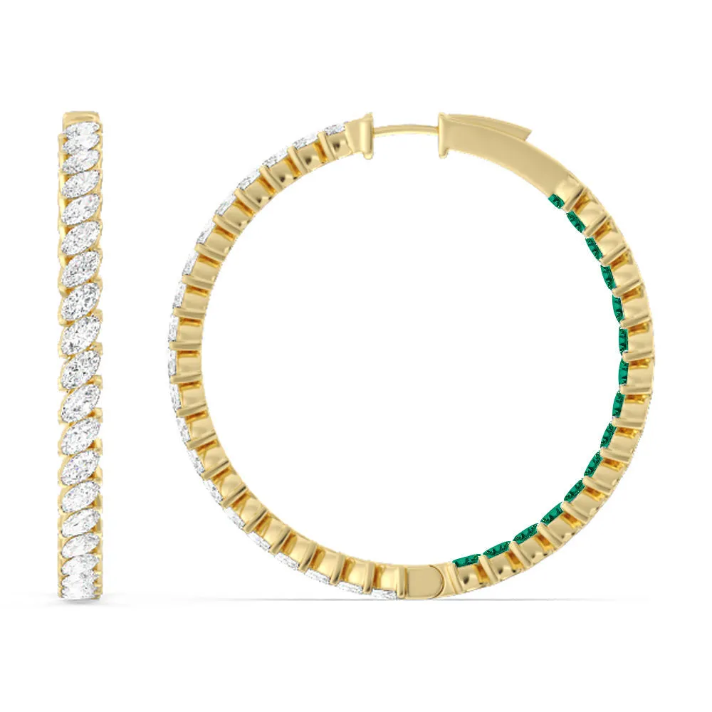 Marquise Diamond And Created Emerald Inside-Out Large Hoop Earrings