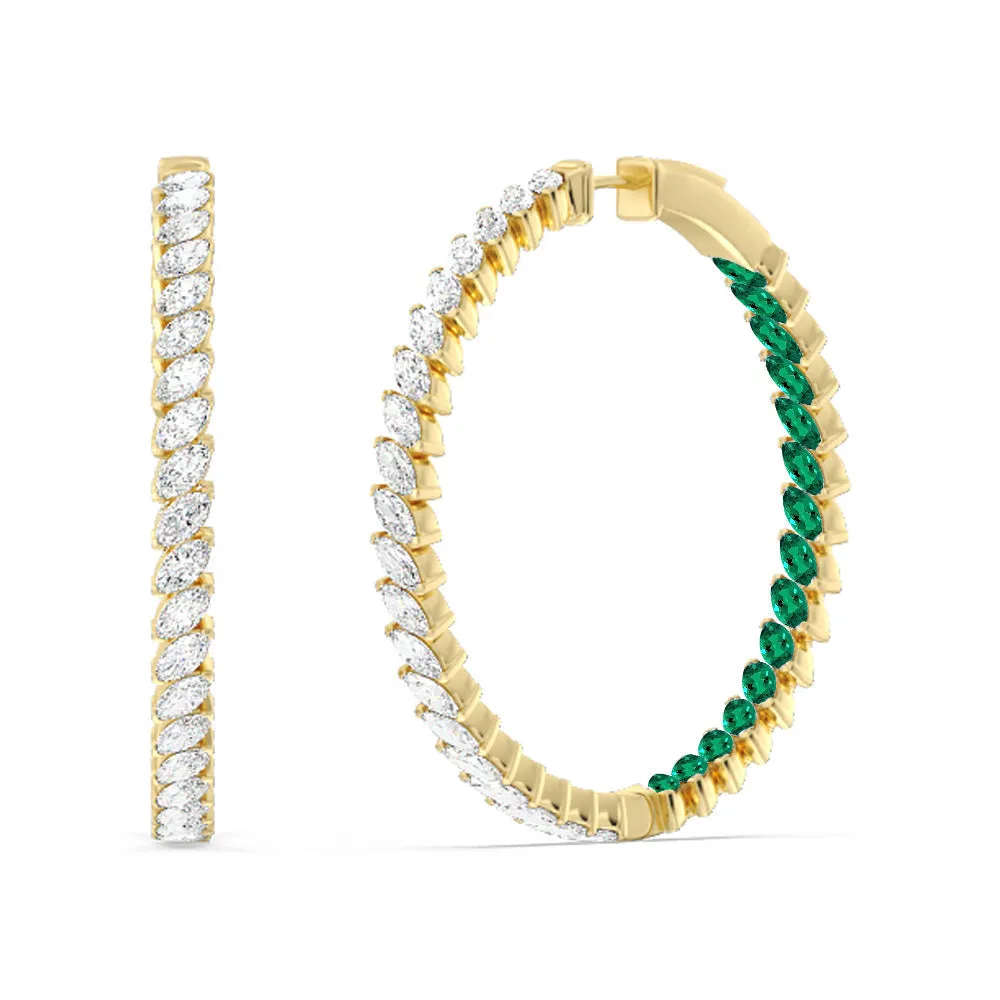 Marquise Diamond And Created Emerald Inside-Out Large Hoop Earrings