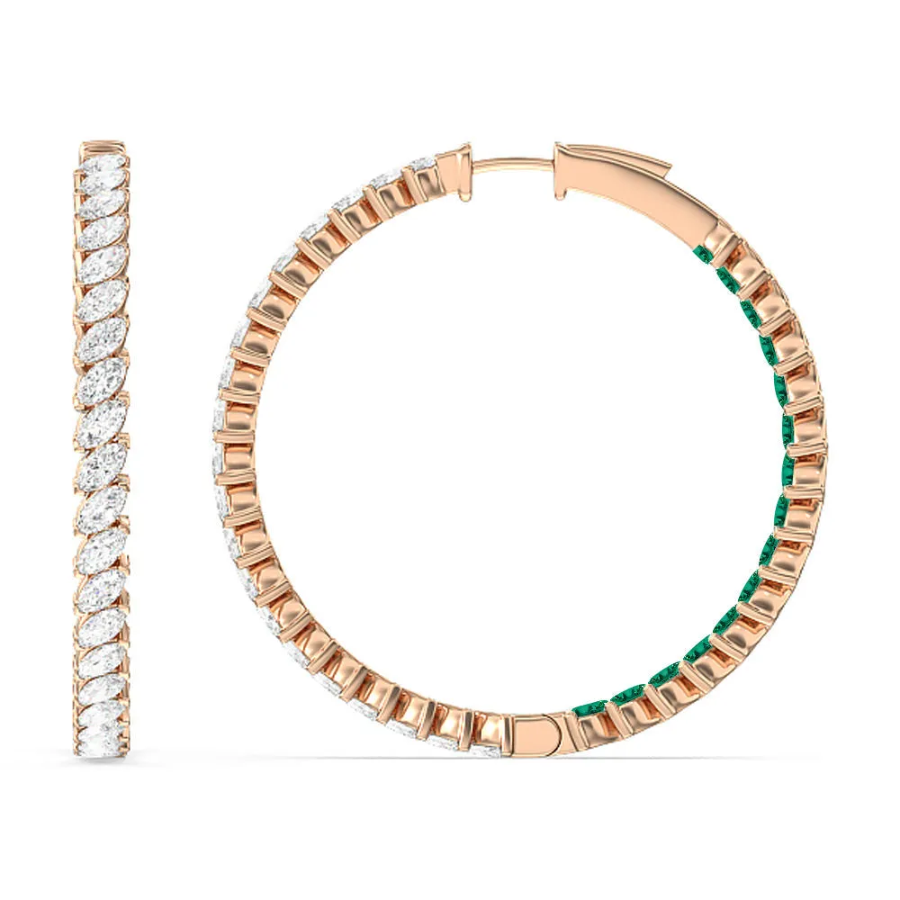 Marquise Diamond And Created Emerald Inside-Out Large Hoop Earrings