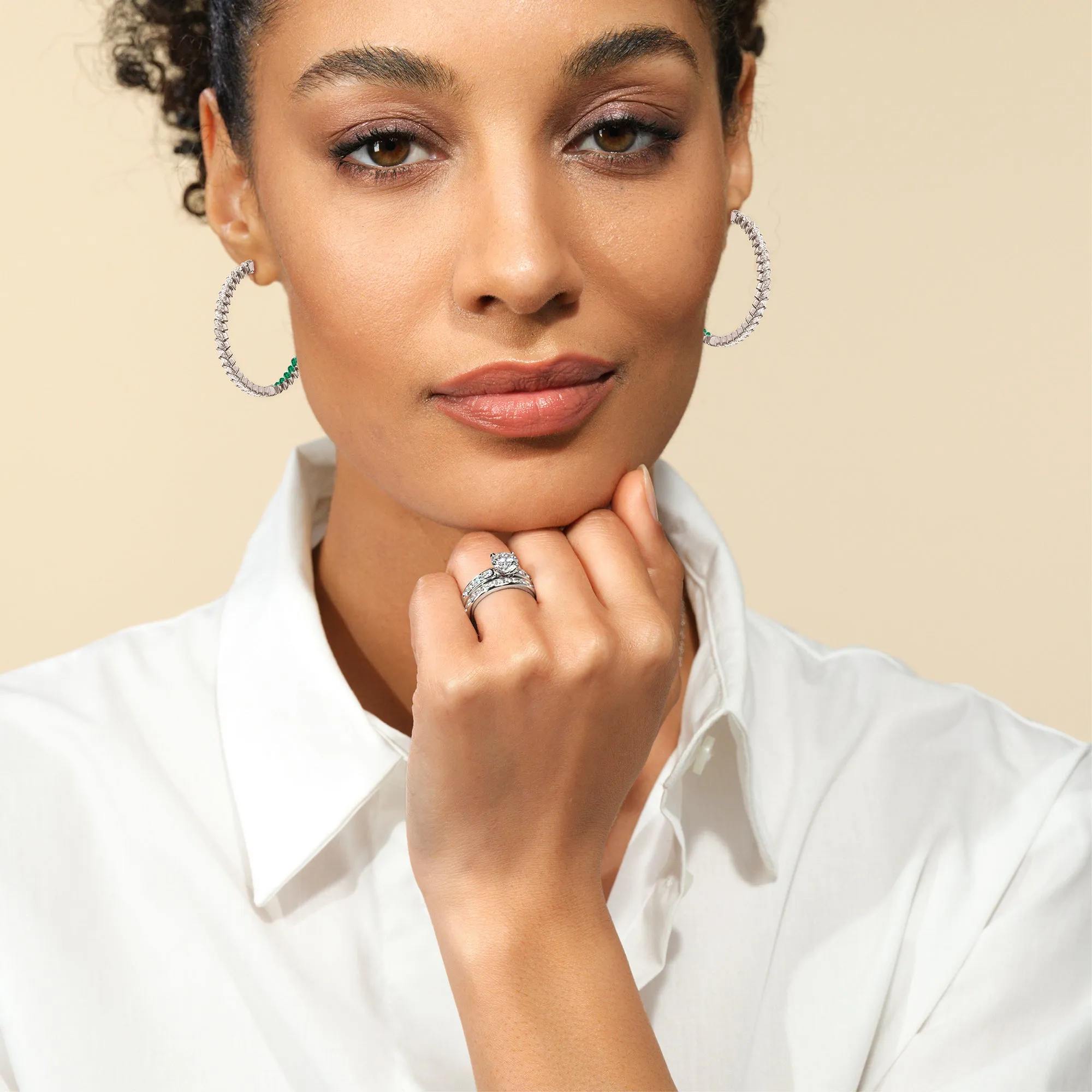 Marquise Diamond And Created Emerald Inside-Out Large Hoop Earrings