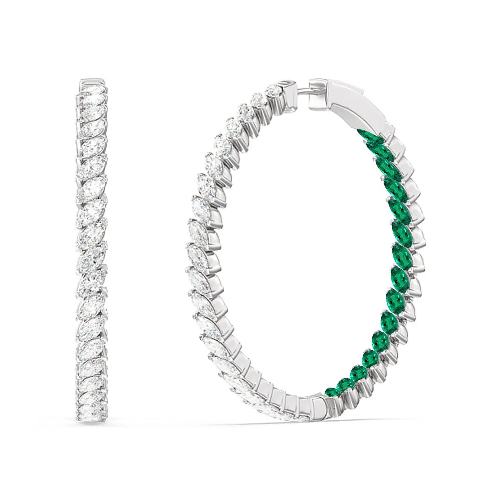 Marquise Diamond And Created Emerald Inside-Out Large Hoop Earrings