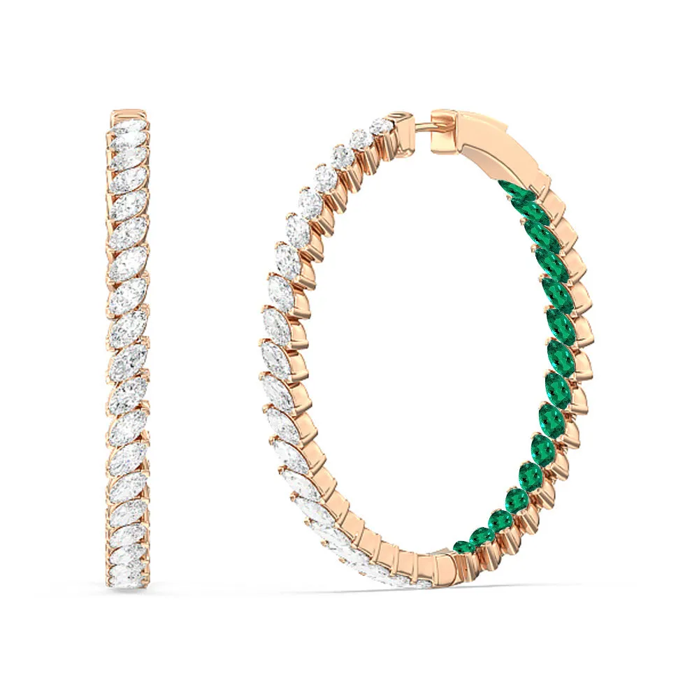 Marquise Diamond And Created Emerald Inside-Out Large Hoop Earrings