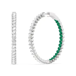 Marquise Diamond And Created Emerald Inside-Out Large Hoop Earrings