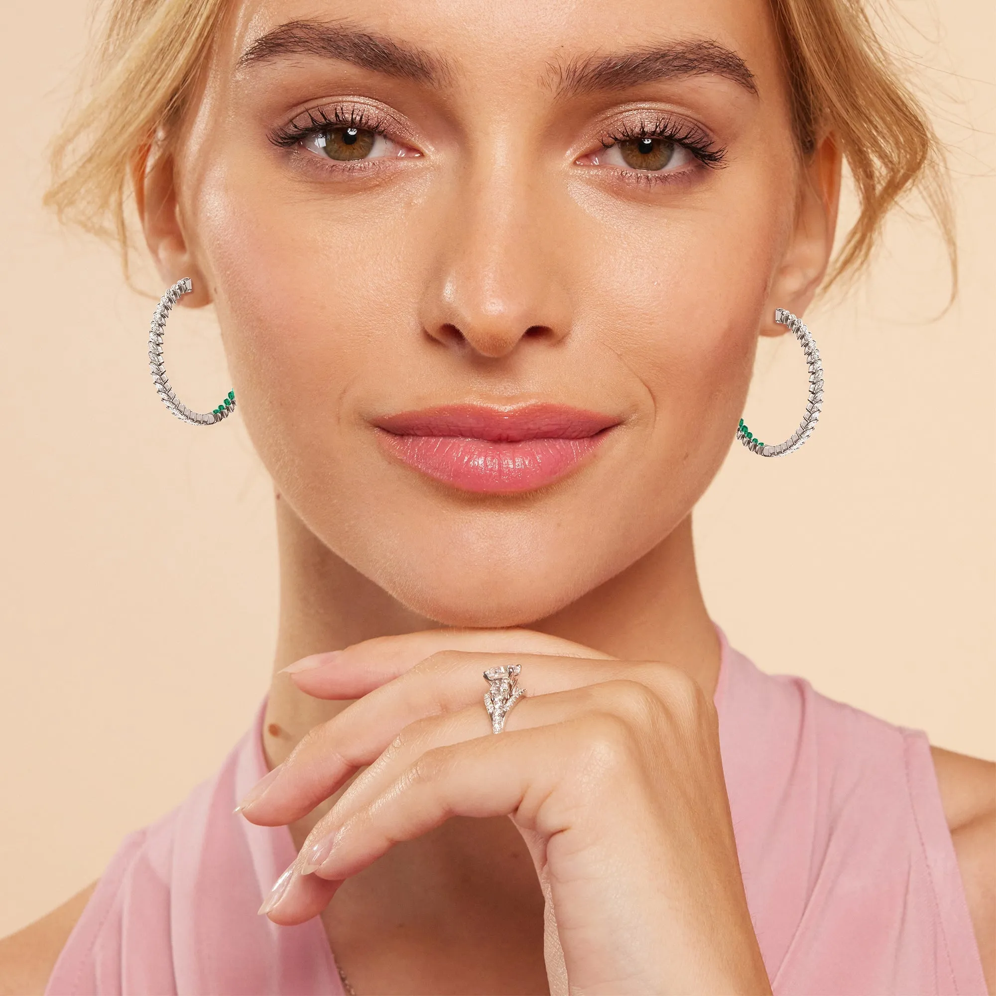 Marquise Diamond And Created Emerald Inside-Out Large Hoop Earrings