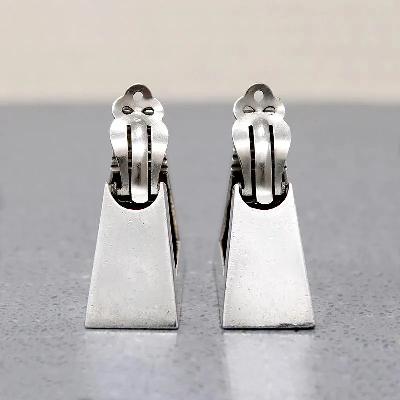 Monumental Mid Century Triangle Hoops in Mexican Silver