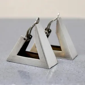 Monumental Mid Century Triangle Hoops in Mexican Silver