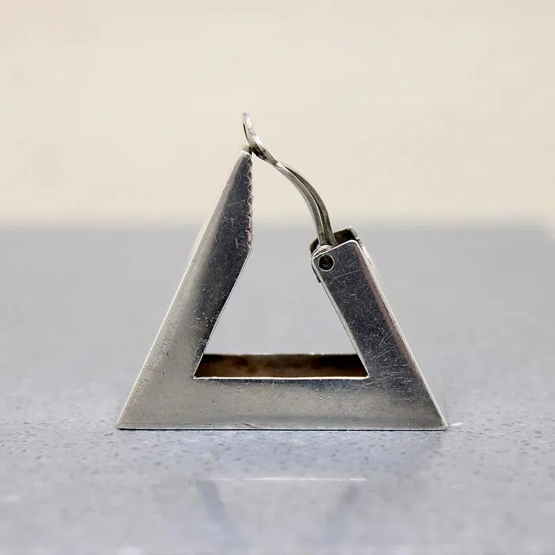 Monumental Mid Century Triangle Hoops in Mexican Silver