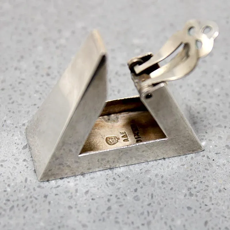 Monumental Mid Century Triangle Hoops in Mexican Silver
