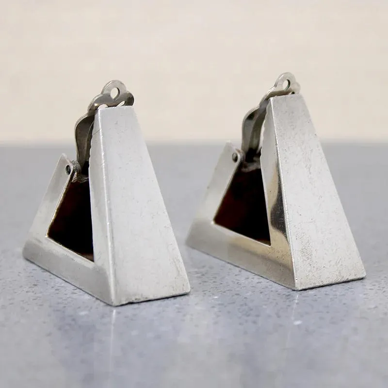 Monumental Mid Century Triangle Hoops in Mexican Silver