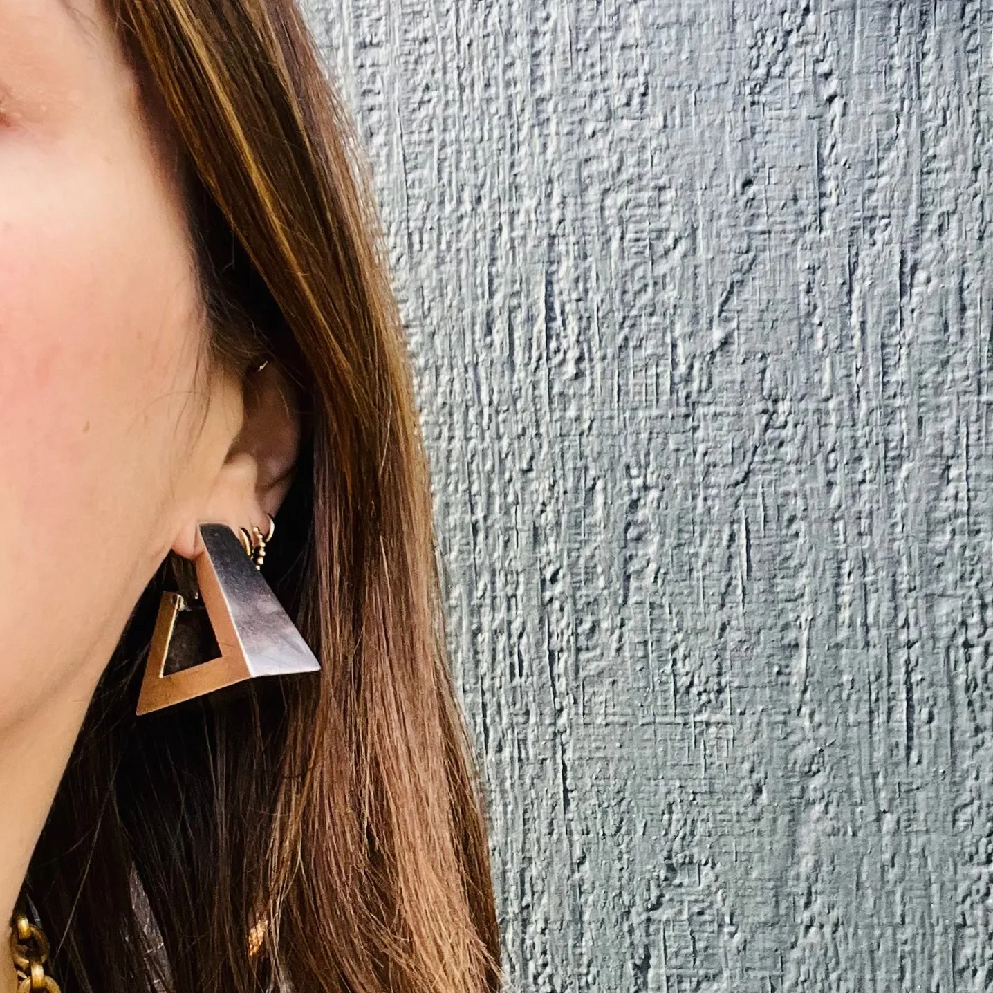 Monumental Mid Century Triangle Hoops in Mexican Silver