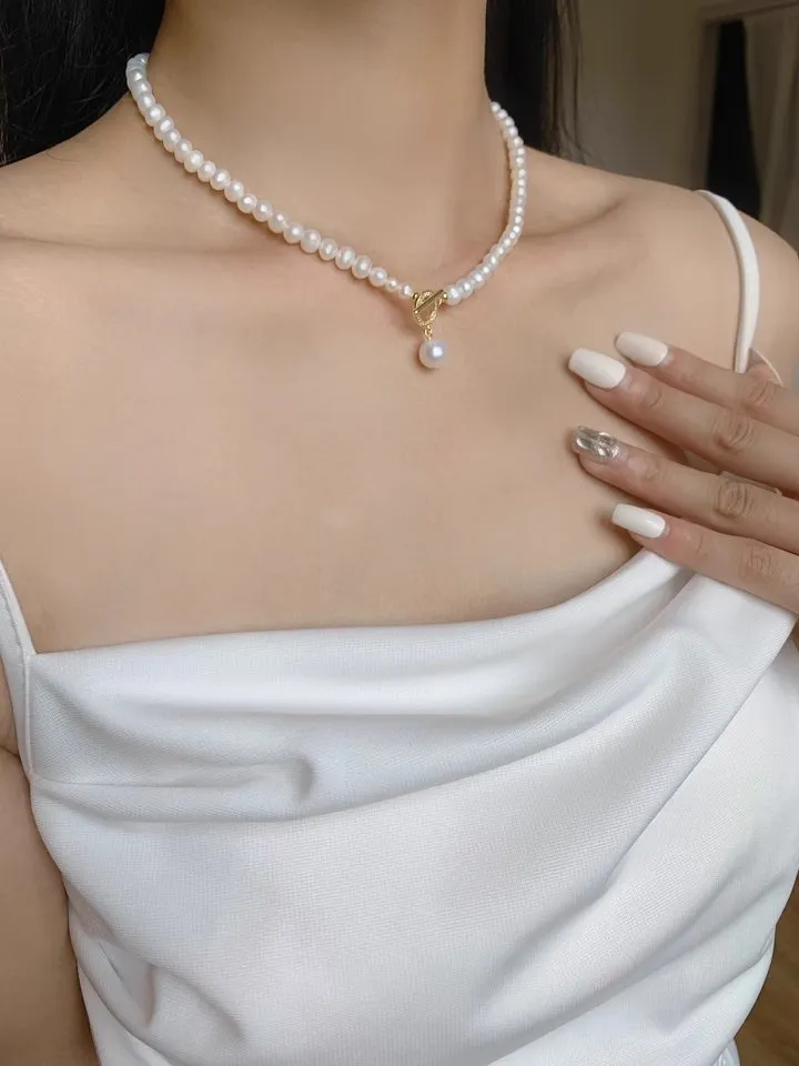 Natural Freshwater Pearl Zircon OT Buckle Necklace