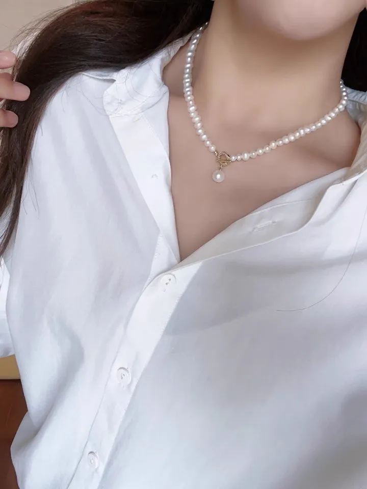 Natural Freshwater Pearl Zircon OT Buckle Necklace