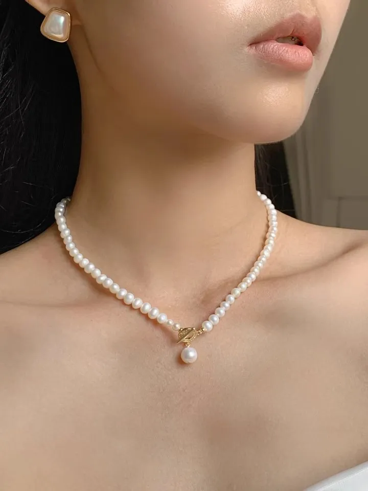 Natural Freshwater Pearl Zircon OT Buckle Necklace
