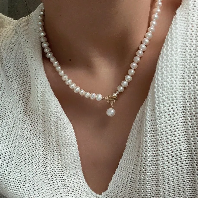 Natural Freshwater Pearl Zircon OT Buckle Necklace
