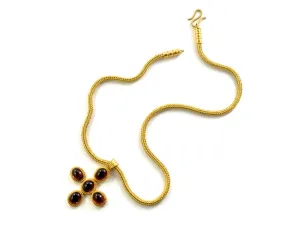necklace  / gold 22k hand woven chain   Rhodolite cabochons pendant