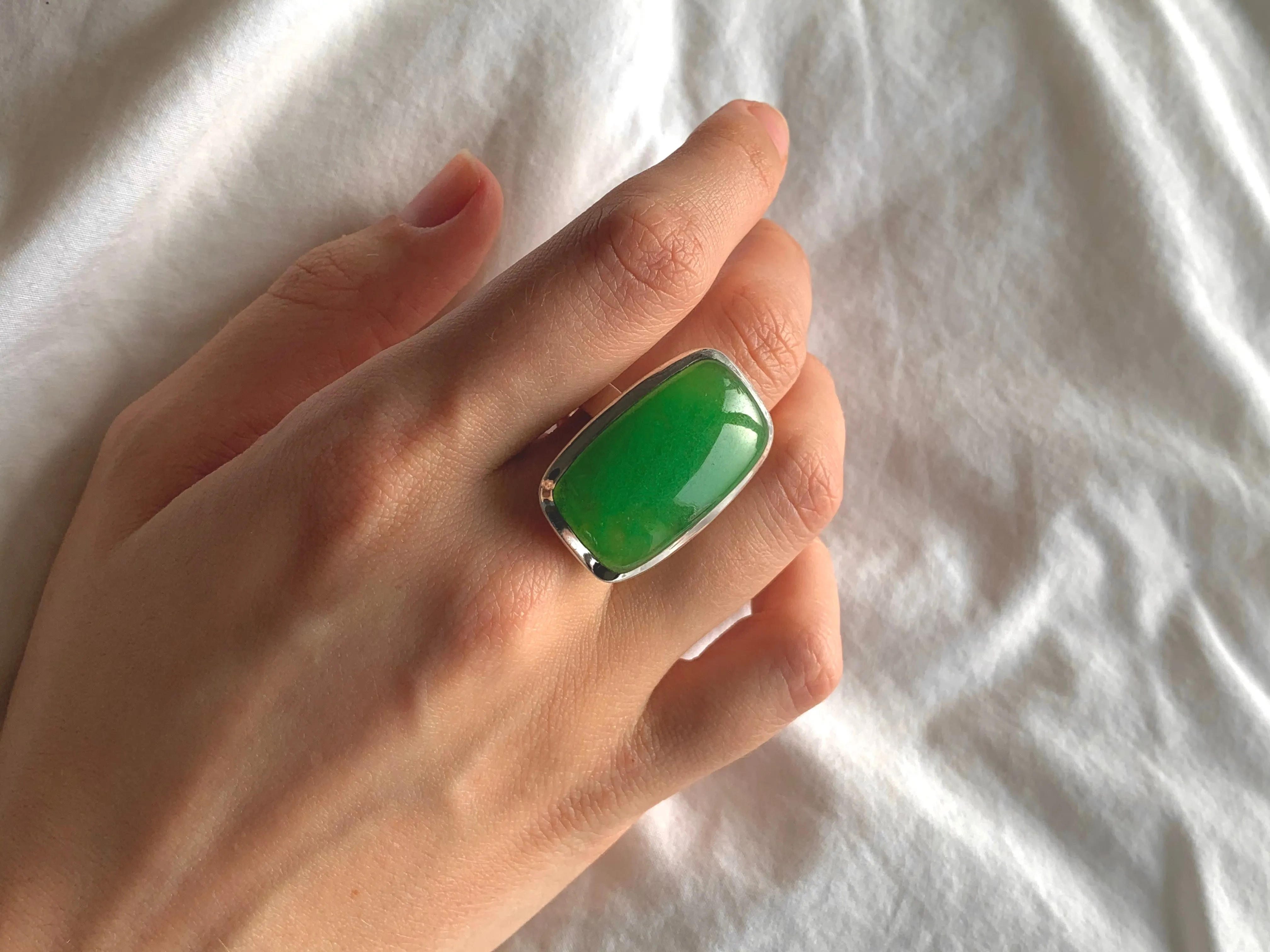 Nephrite Jade Adjustable Ring - Large Rectangle