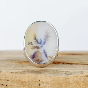No.277 - Silver Oval Dendritic Agate Ring - Size O