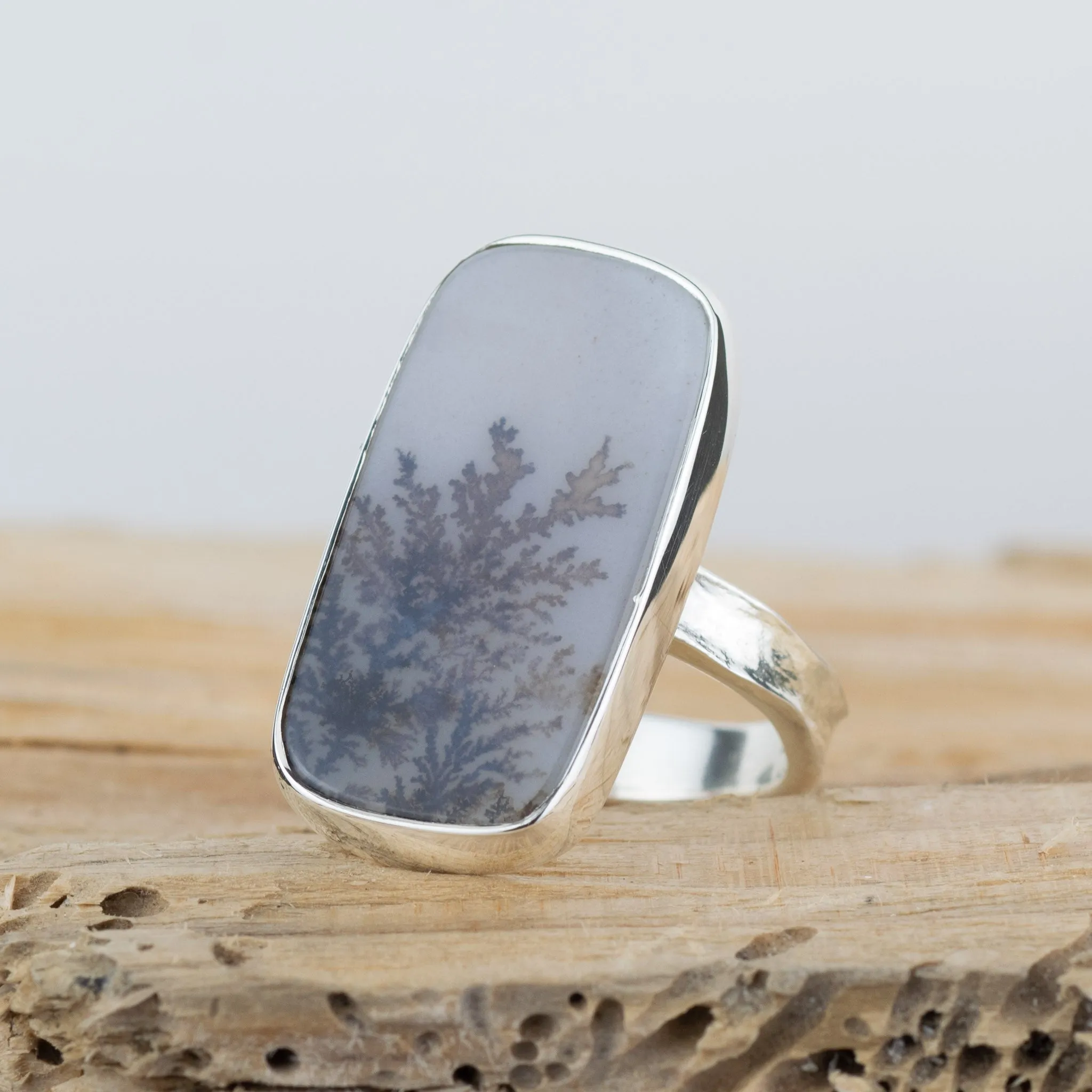No.633 - Silver Dendritic Agate Ring - Size O