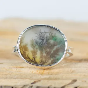 No.634 - Silver Dendritic Agate Ring - Size R