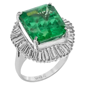 One-of-a-Kind Emerald Halo Ring In 18k Gold With Diamonds