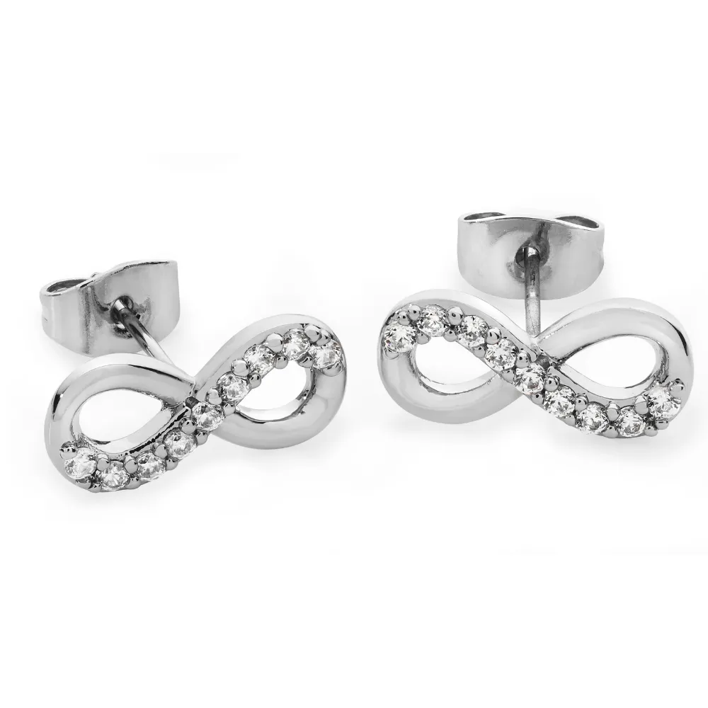 Part Stone Set Infinity Stud Earrings