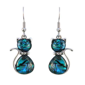 Paua Cat With Bowtie Hook Earrings