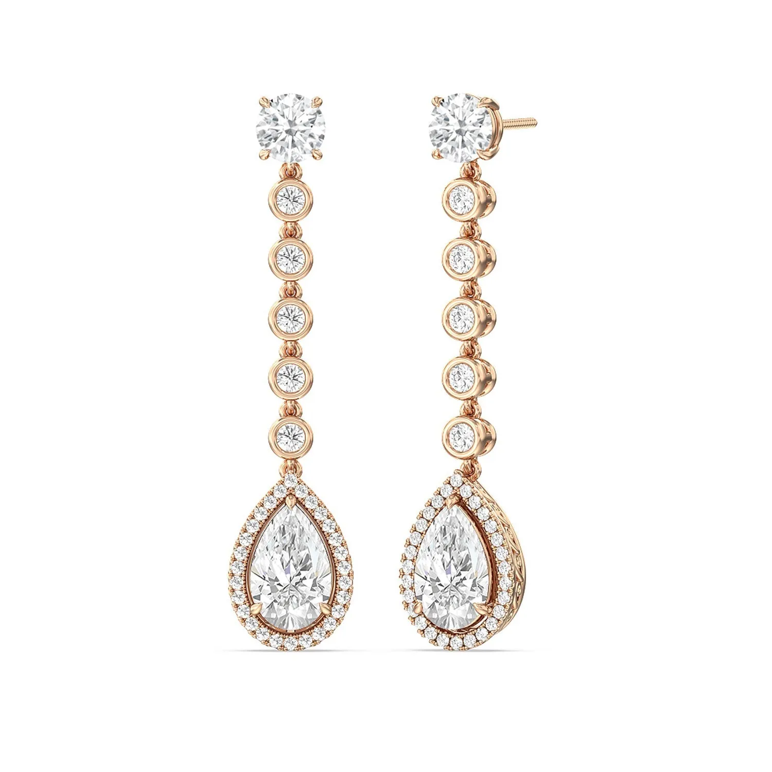 Pear Shape Drop Halo Dangler Earrings