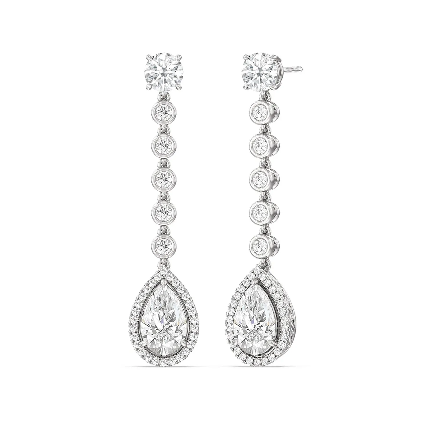 Pear Shape Drop Halo Dangler Earrings