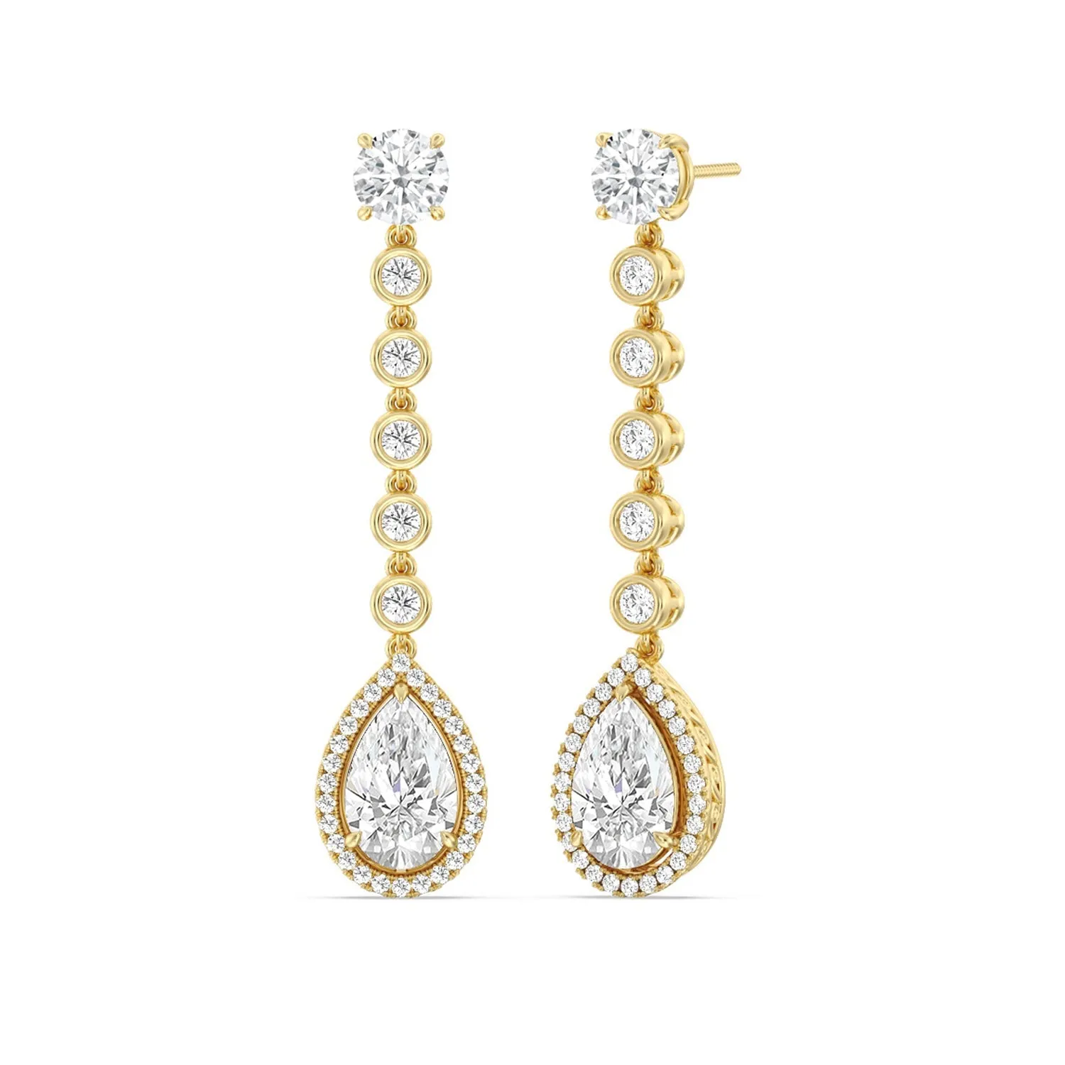 Pear Shape Drop Halo Dangler Earrings