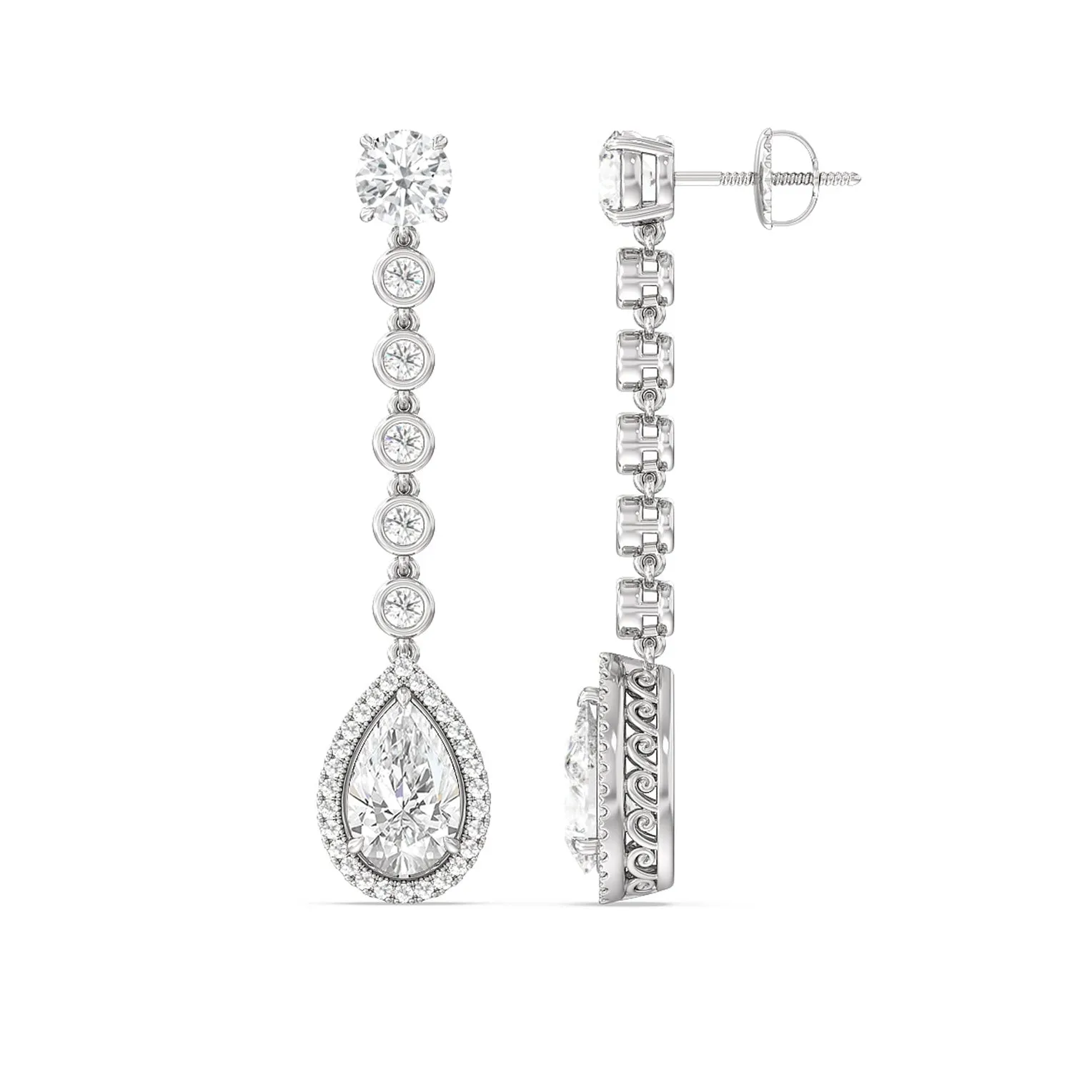 Pear Shape Drop Halo Dangler Earrings