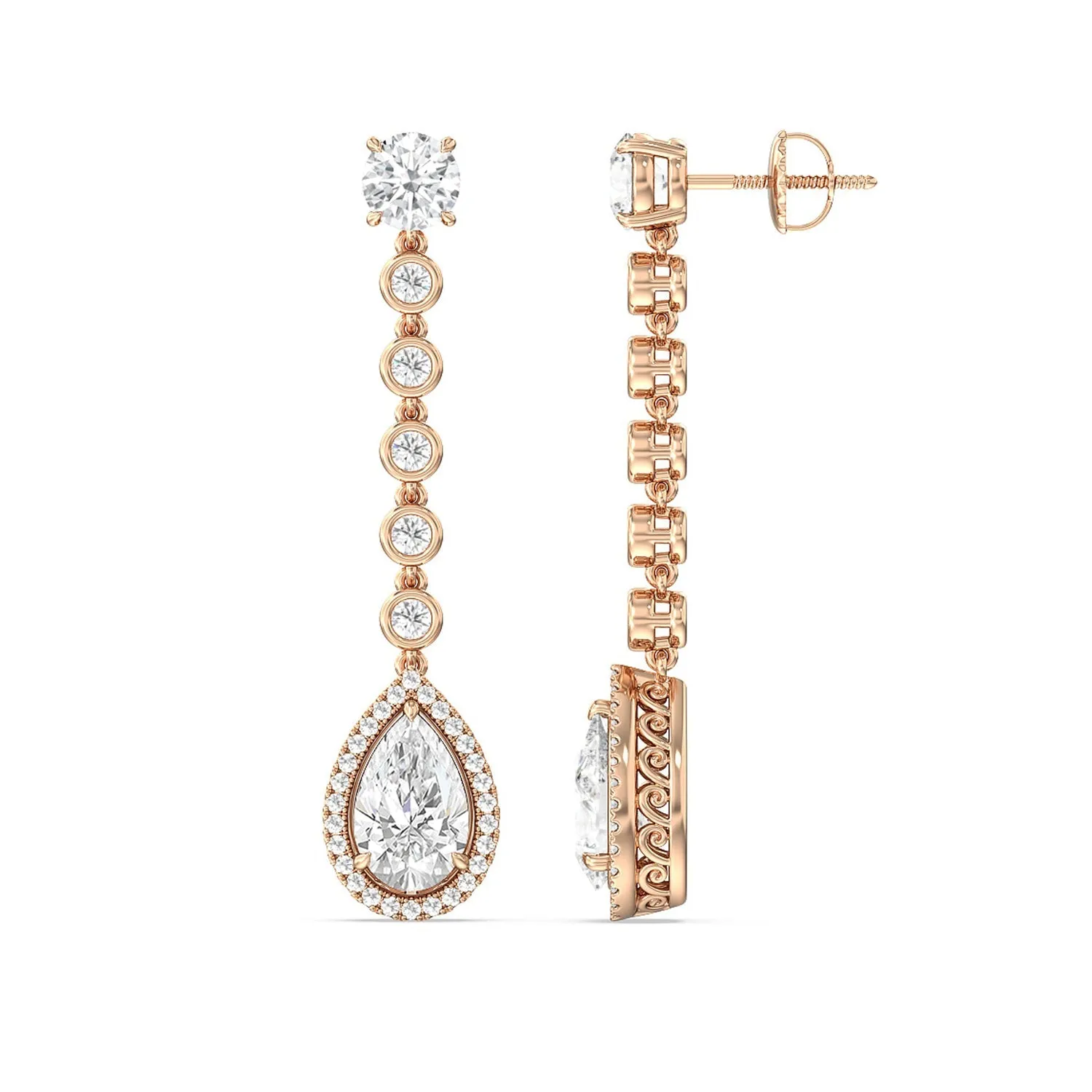Pear Shape Drop Halo Dangler Earrings