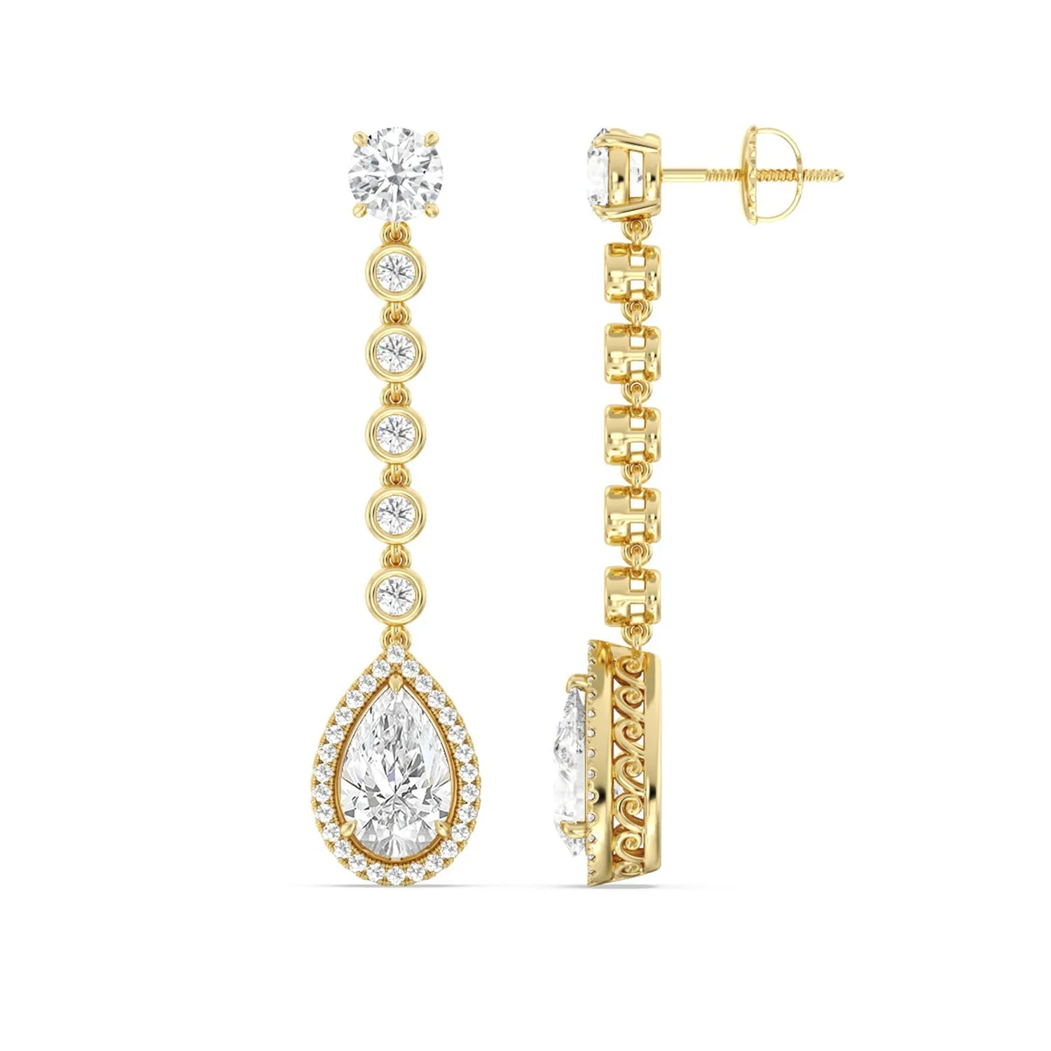Pear Shape Drop Halo Dangler Earrings