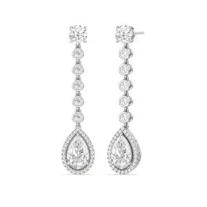 Pear Shape Drop Halo Dangler Earrings