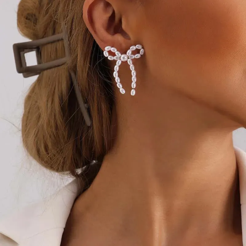 Pearl Bowknot Stud Earrings