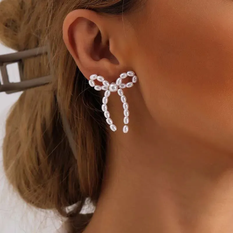 Pearl Bowknot Stud Earrings