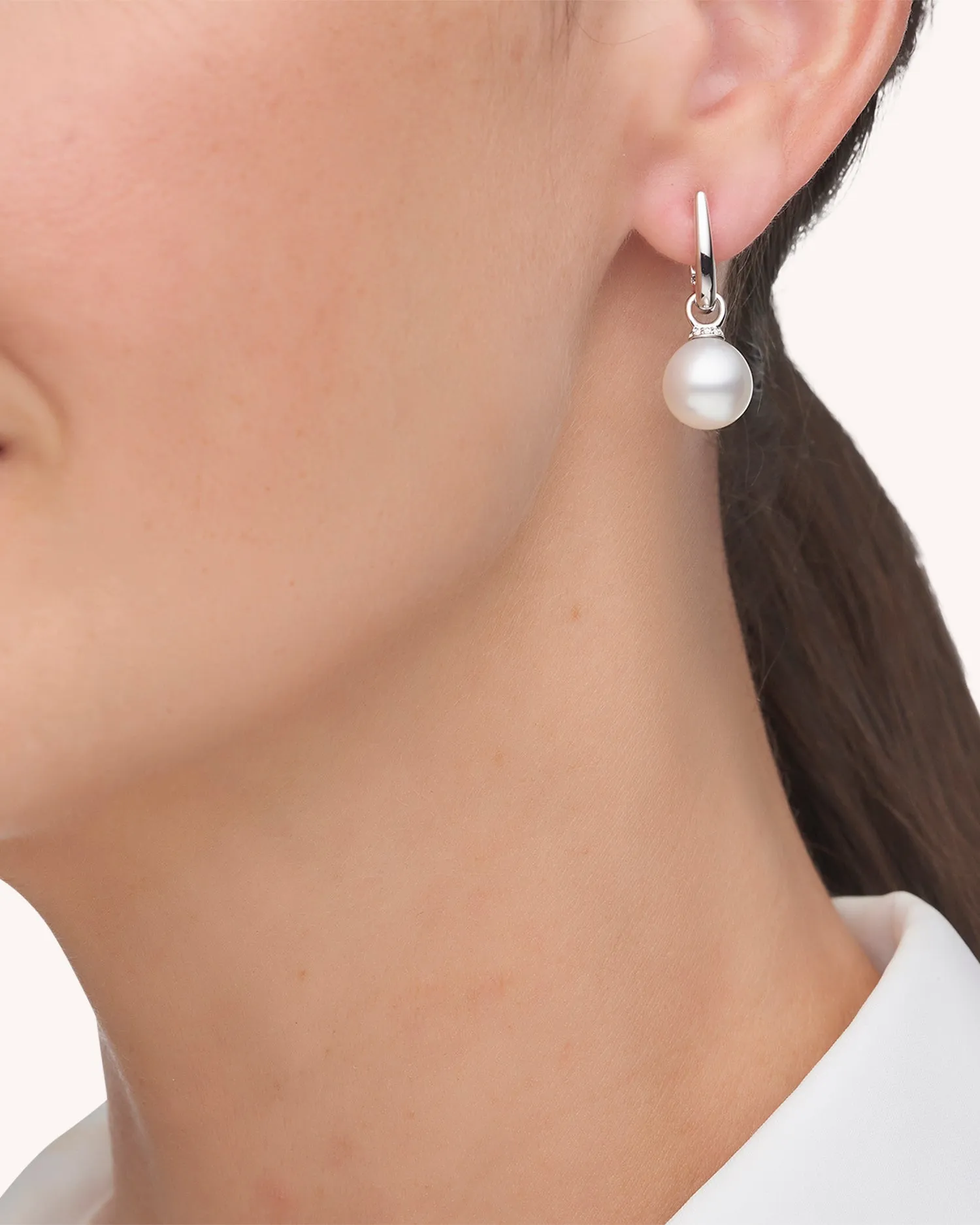 Pearls My Way Pearl Earrings | 10mm Oval Pearls, Diamonds, and White Gold