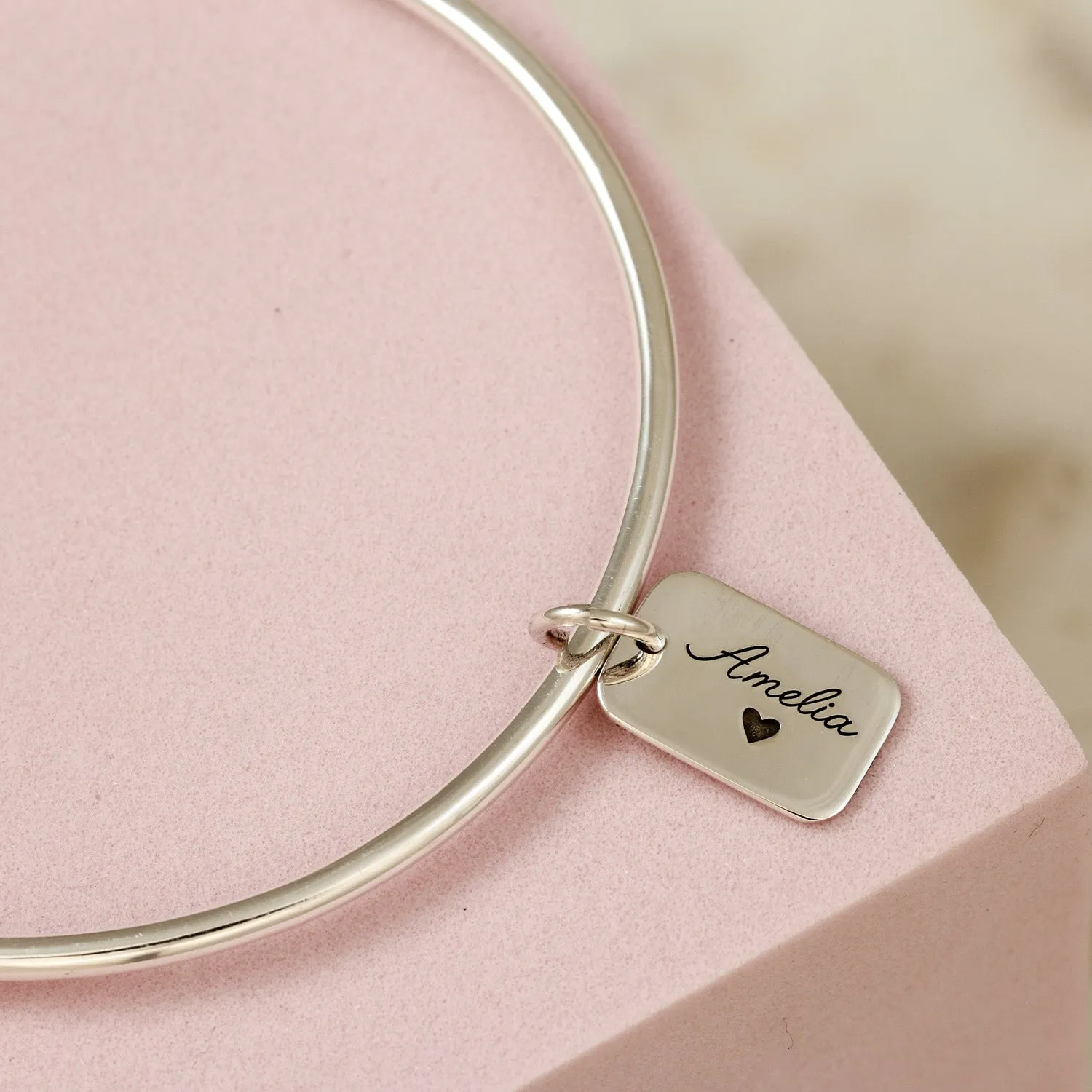 Personalised Solid Silver Tag Charm Bangle