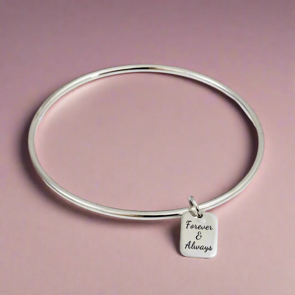 Personalised Solid Silver Tag Charm Bangle