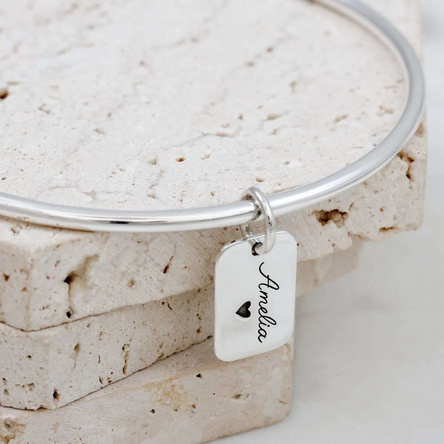 Personalised Solid Silver Tag Charm Bangle