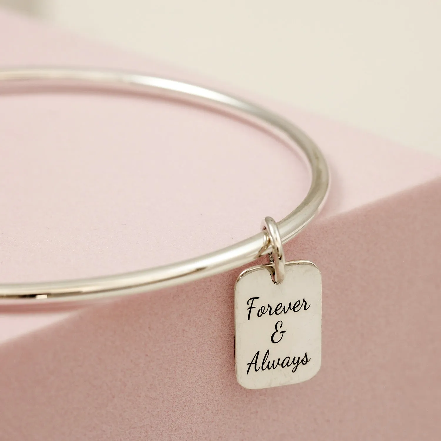 Personalised Solid Silver Tag Charm Bangle