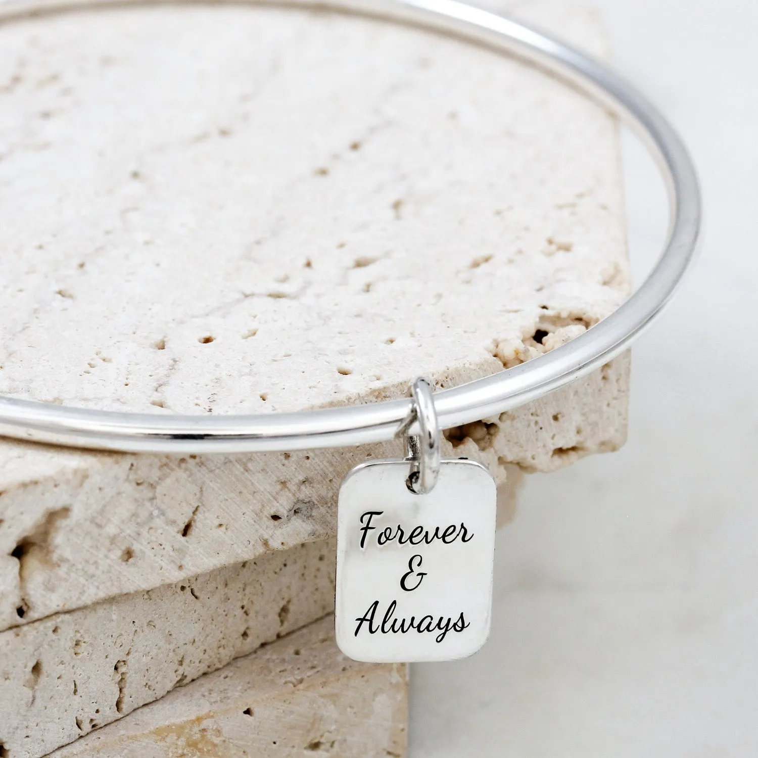 Personalised Solid Silver Tag Charm Bangle