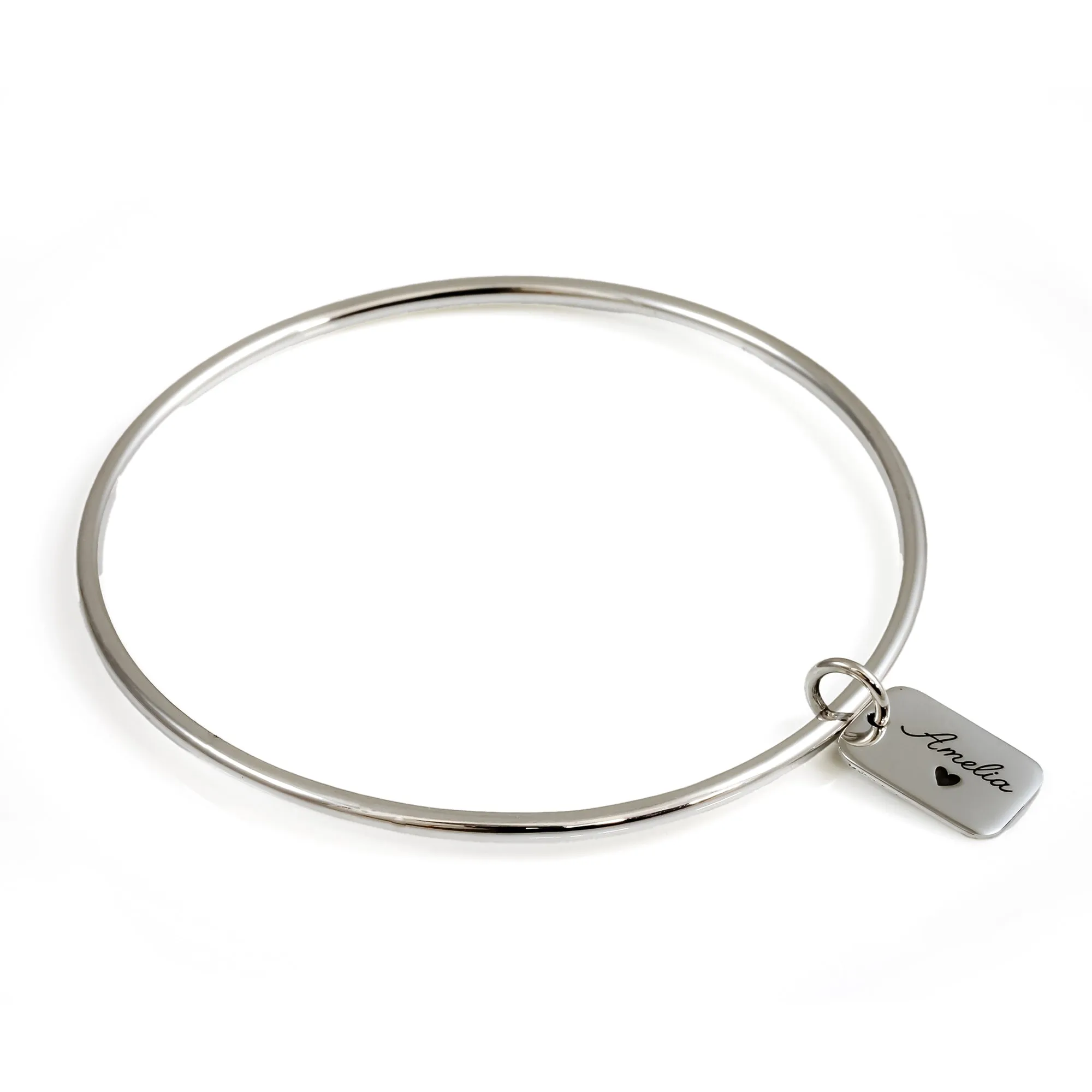 Personalised Solid Silver Tag Charm Bangle