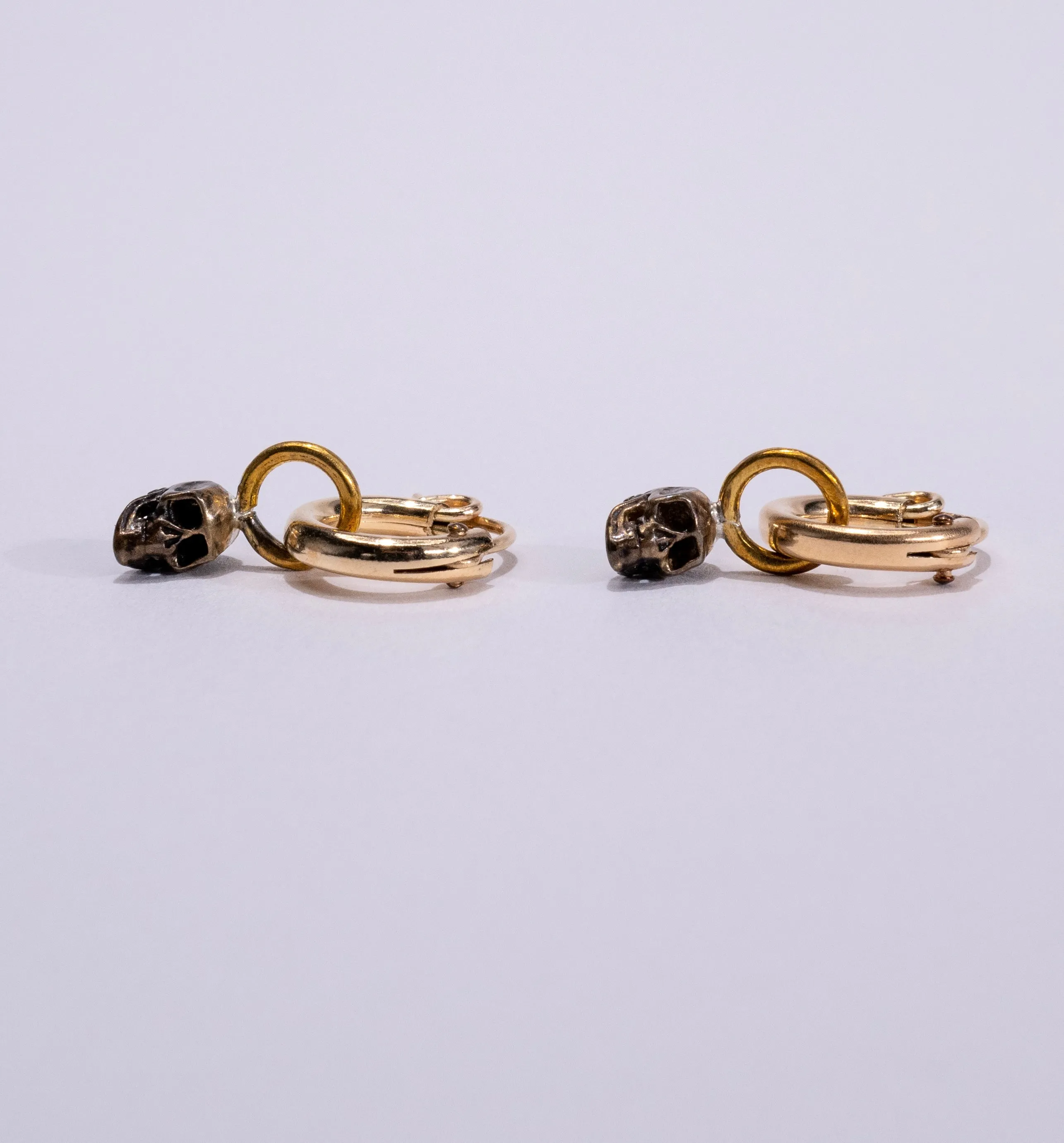 Petite Skull Huggie Hoop Earrings  in Brass / Gold Fill / ready to ship